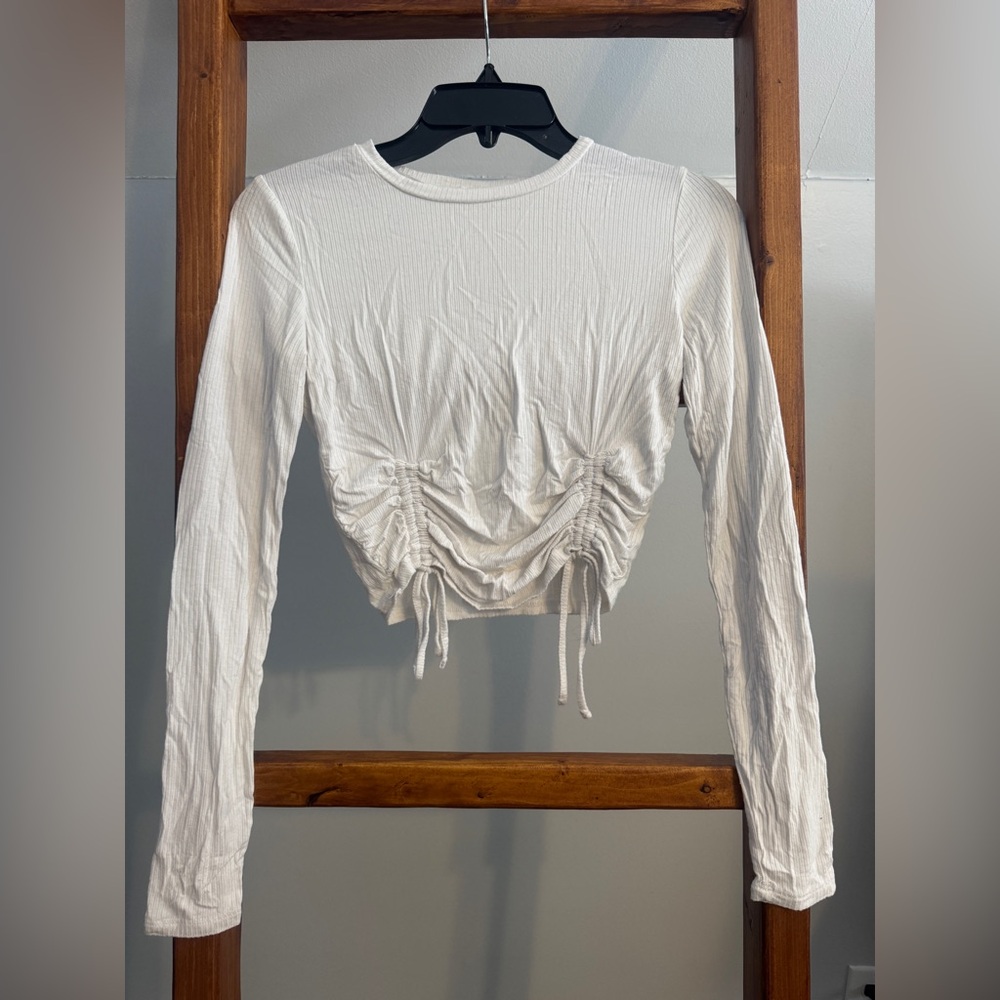 Garage White Ruched Crop Top